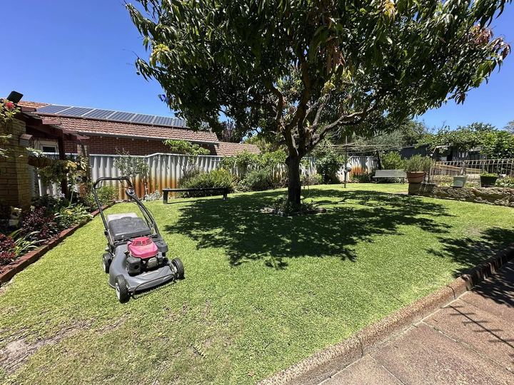 Freshly mowed front lawn with the mower still on the grass